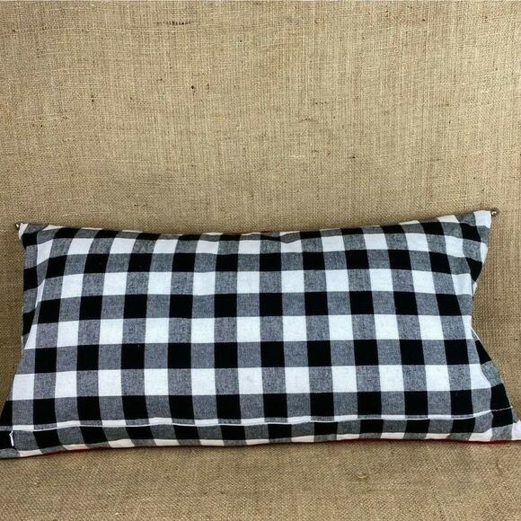 Winter Holiday Christmas Pillow with Feather Insert Gingham Bells 27 x 13 - Picture 5 of 6